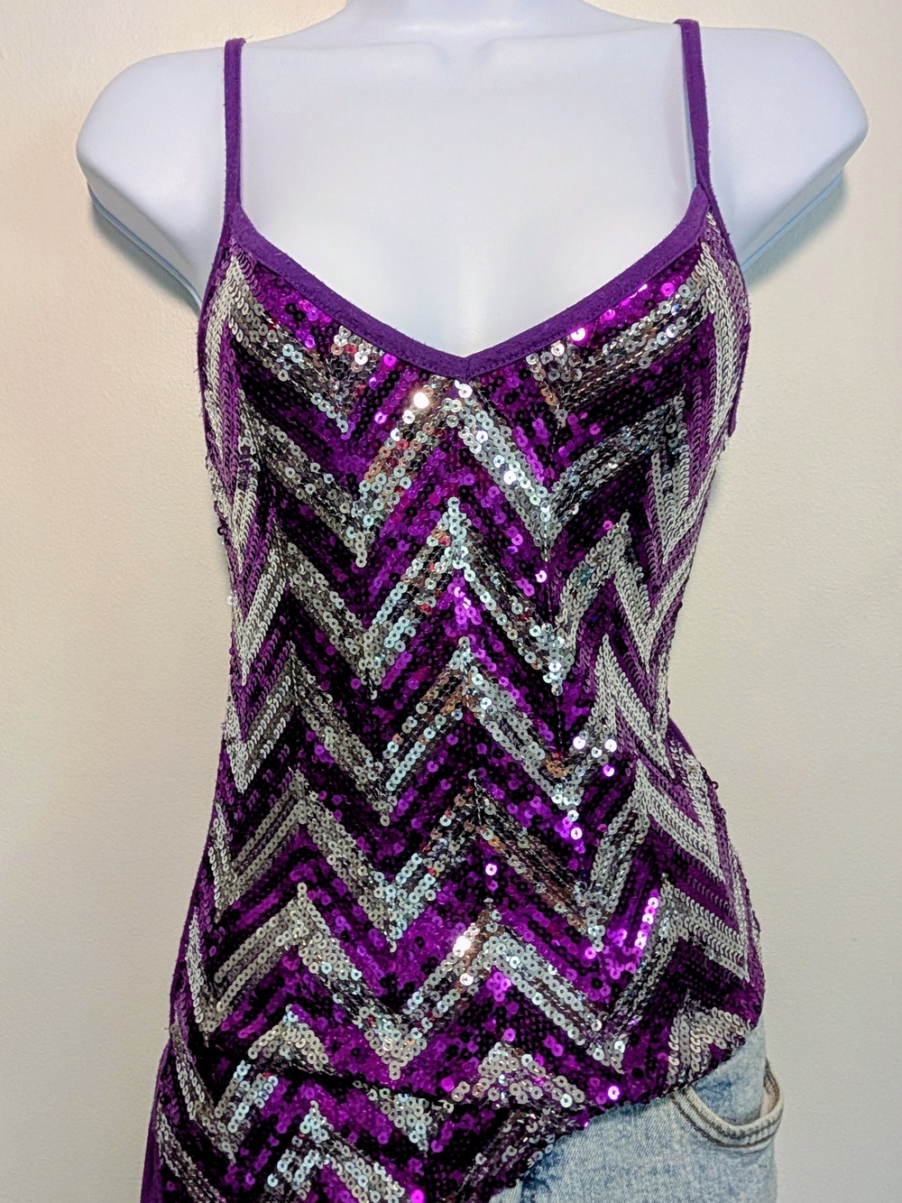 Purple Sequin Y2K Chevron Tank Top